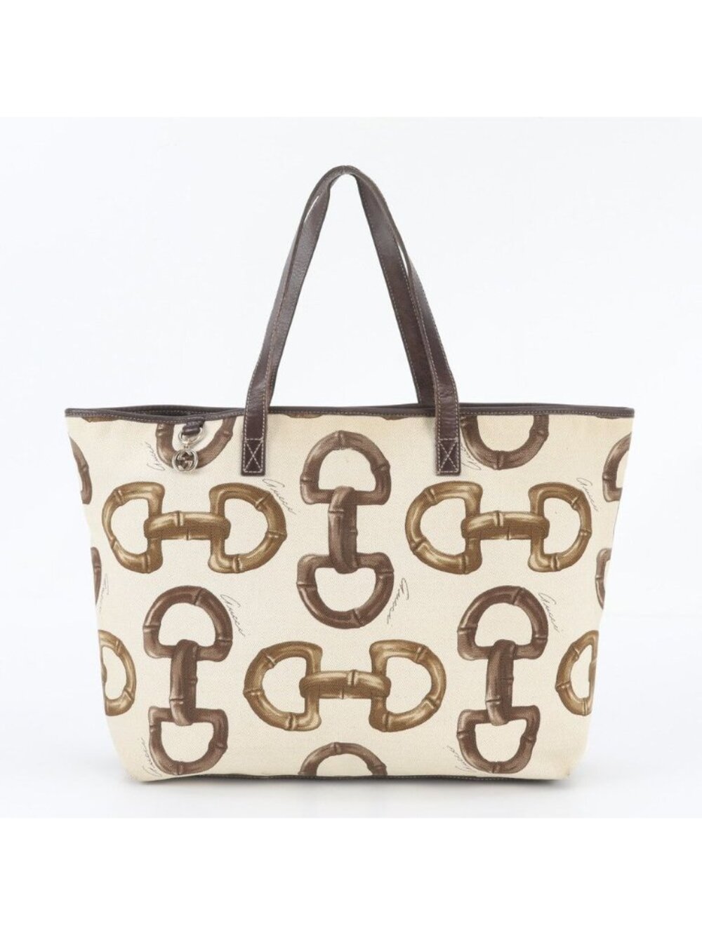 Gucci Horsebit Pattern Leather Canvas Tote Bag Shoulder
